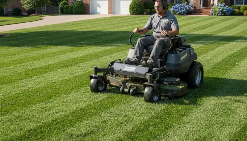 Close-up of freshly cut green grass showing professional lawn mowing quality in Memphis, TN