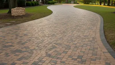 Curved paver driveway design in Memphis, TN showcasing expert landscaping and professional craftsmanship