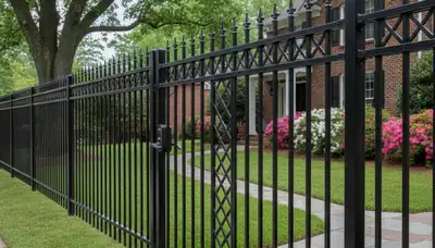 Ornamental black metal fence installation by Chop Chop Landscaping in Memphis, TN