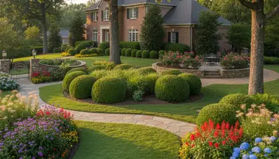 Full property landscape design with layered plantings and hardscape in Memphis, TN by Chop Chop Landscaping