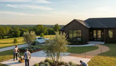 Landscaping team designing a Memphis, TN residential outdoor space with plants and hardscape features