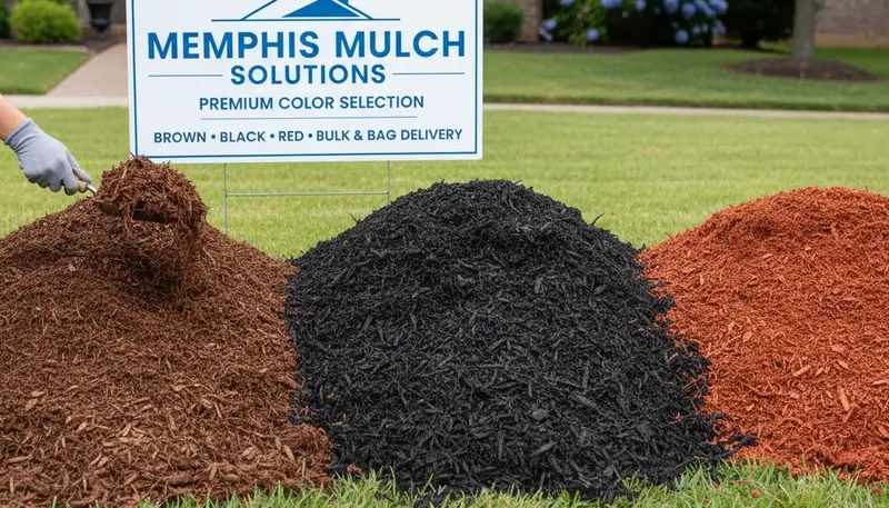 Brown, black, and red mulch color options displayed for Memphis, TN landscaping projects