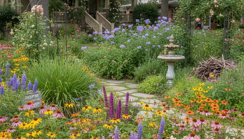 Native pollinator garden with bee-friendly plants by organic landscapers in Memphis, TN