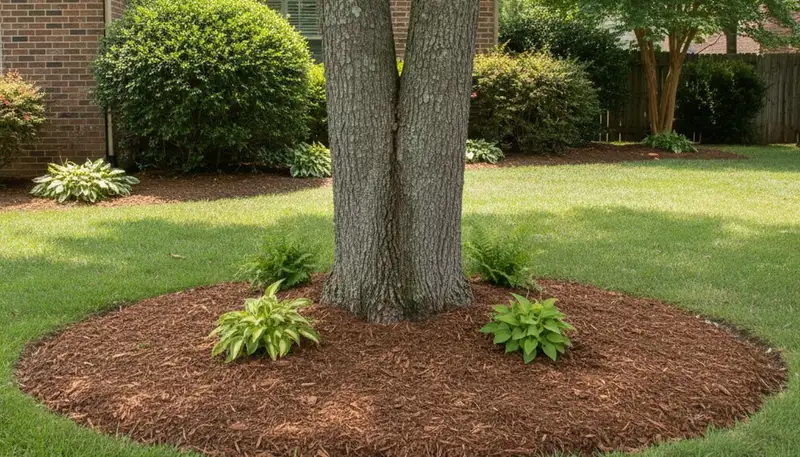 Professional tree ring mulching around a tree base by Chop Chop Landscaping in Memphis, TN