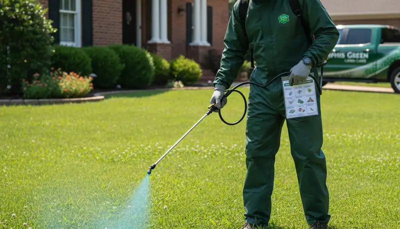 Lawn care specialist applying targeted weed control treatment in Memphis, TN yard