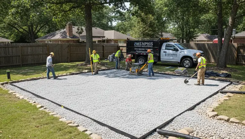 Professional shed foundation base preparation by Chop Chop Landscaping in Memphis, TN
