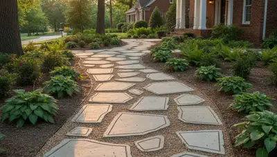 Curved stone paver walkway in Memphis TN showcasing professional landscape design and expert installation