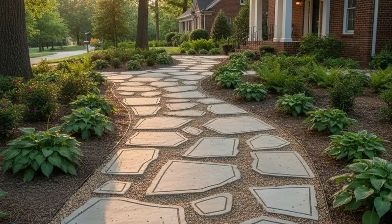 Curved stone paver walkway in Memphis TN showcasing professional landscape design and expert installation